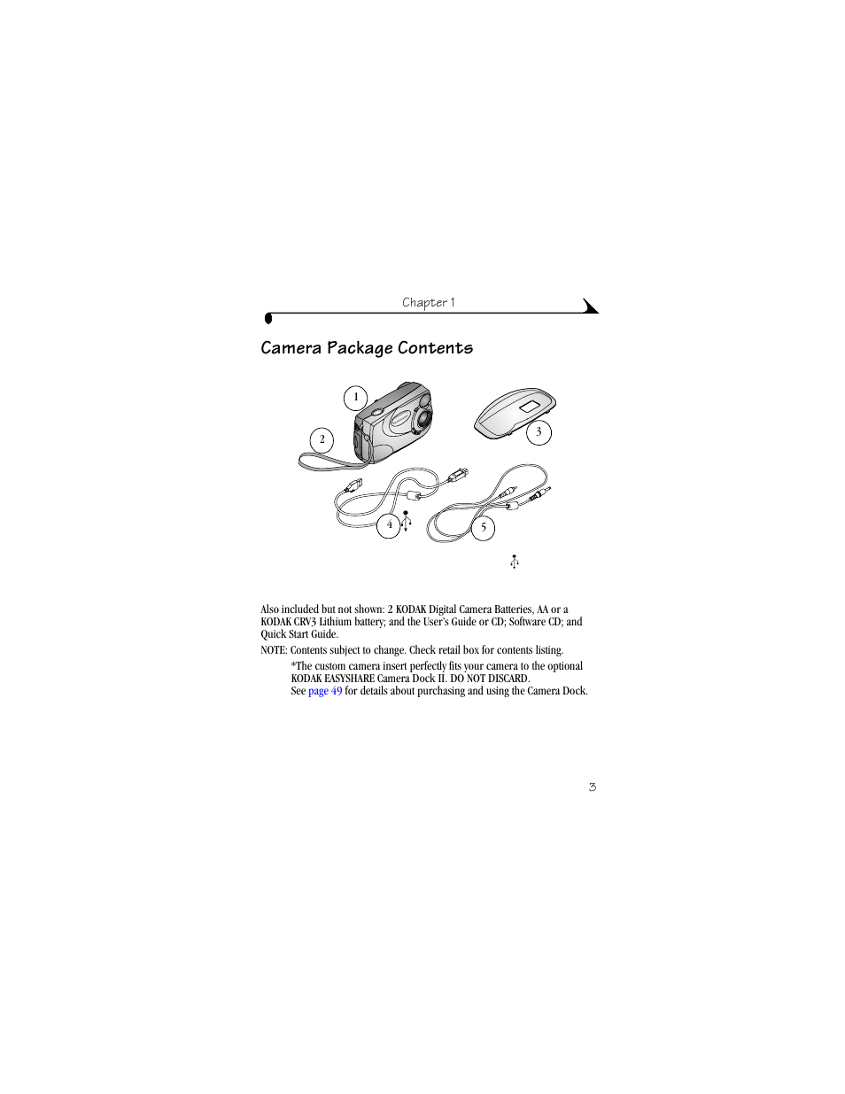 Camera package contents | Kodak CX4210 User Manual | Page 11 / 106