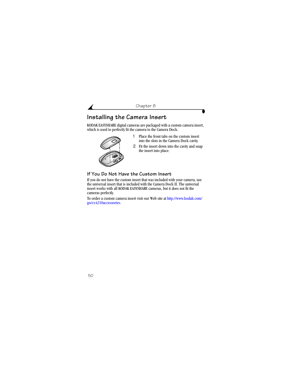 Installing the camera insert, If you do not have the custom insert | Kodak CX4210 User Manual | Page 58 / 106
