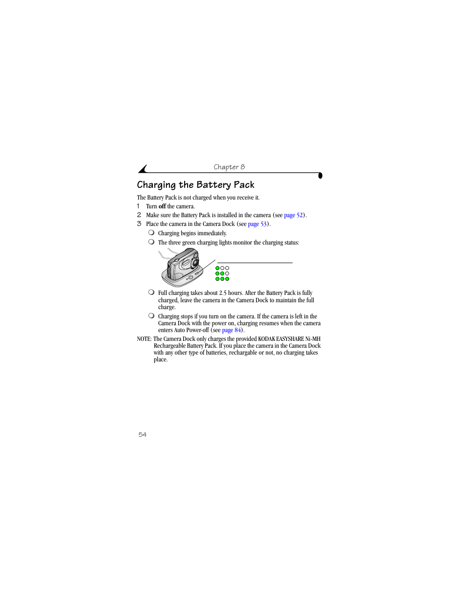 Charging the battery pack | Kodak CX4210 User Manual | Page 62 / 106