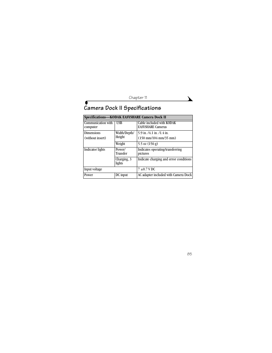 Camera dock ii specifications | Kodak CX4210 User Manual | Page 93 / 106