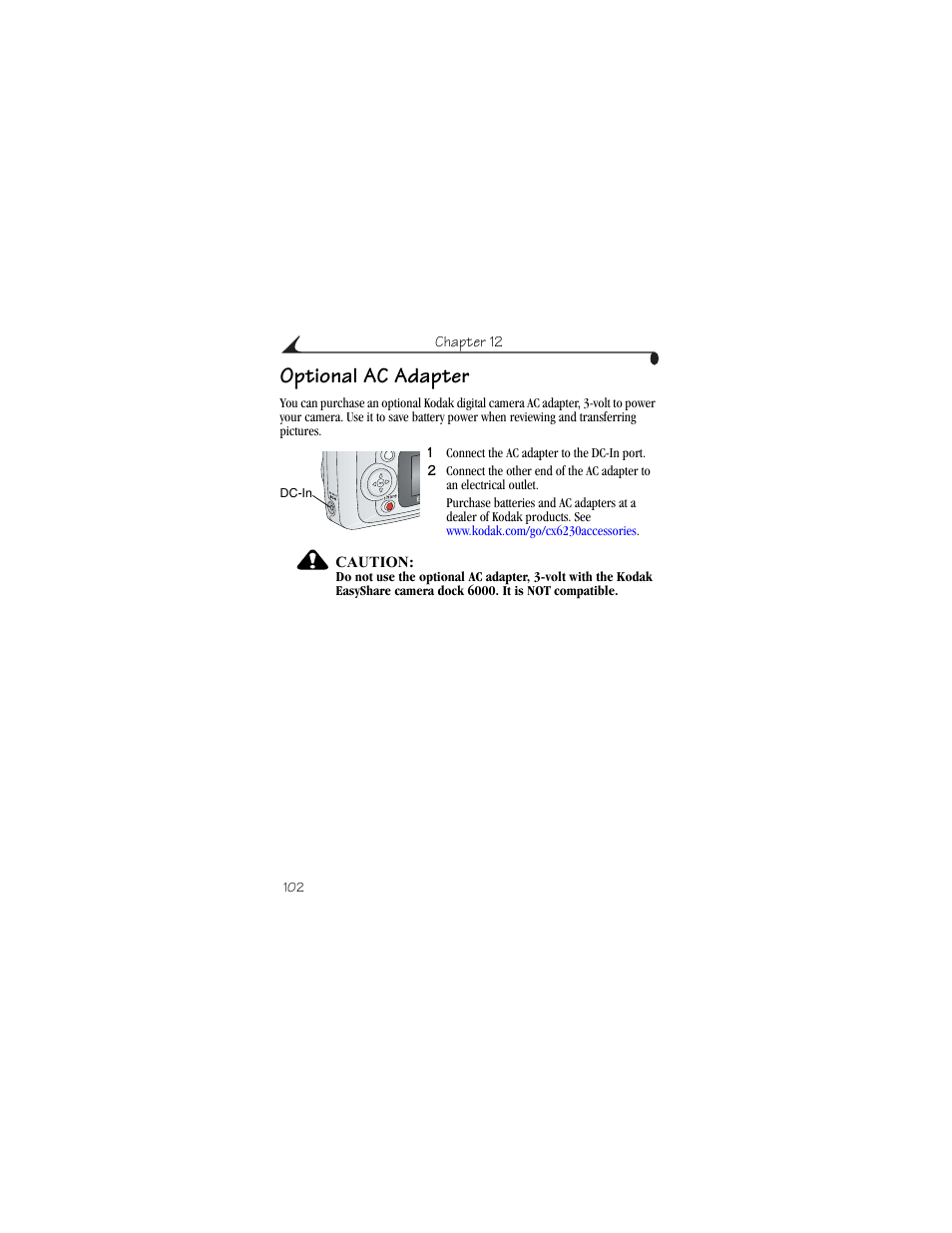 Optional ac adapter | Kodak CX6230 User Manual | Page 114 / 126