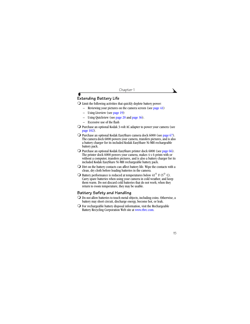 Extending battery life, Battery safety and handling | Kodak CX6230 User Manual | Page 27 / 126