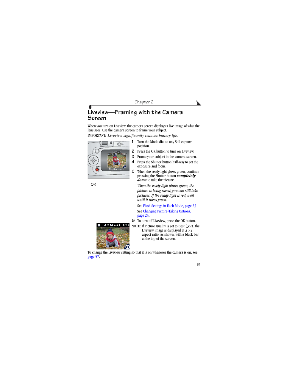 Liveview—framing with the camera screen | Kodak CX6230 User Manual | Page 31 / 126