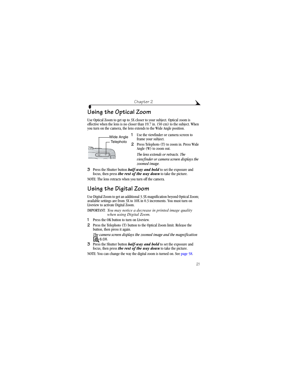 Using the digital zoom, Using the optical zoom | Kodak CX6230 User Manual | Page 33 / 126