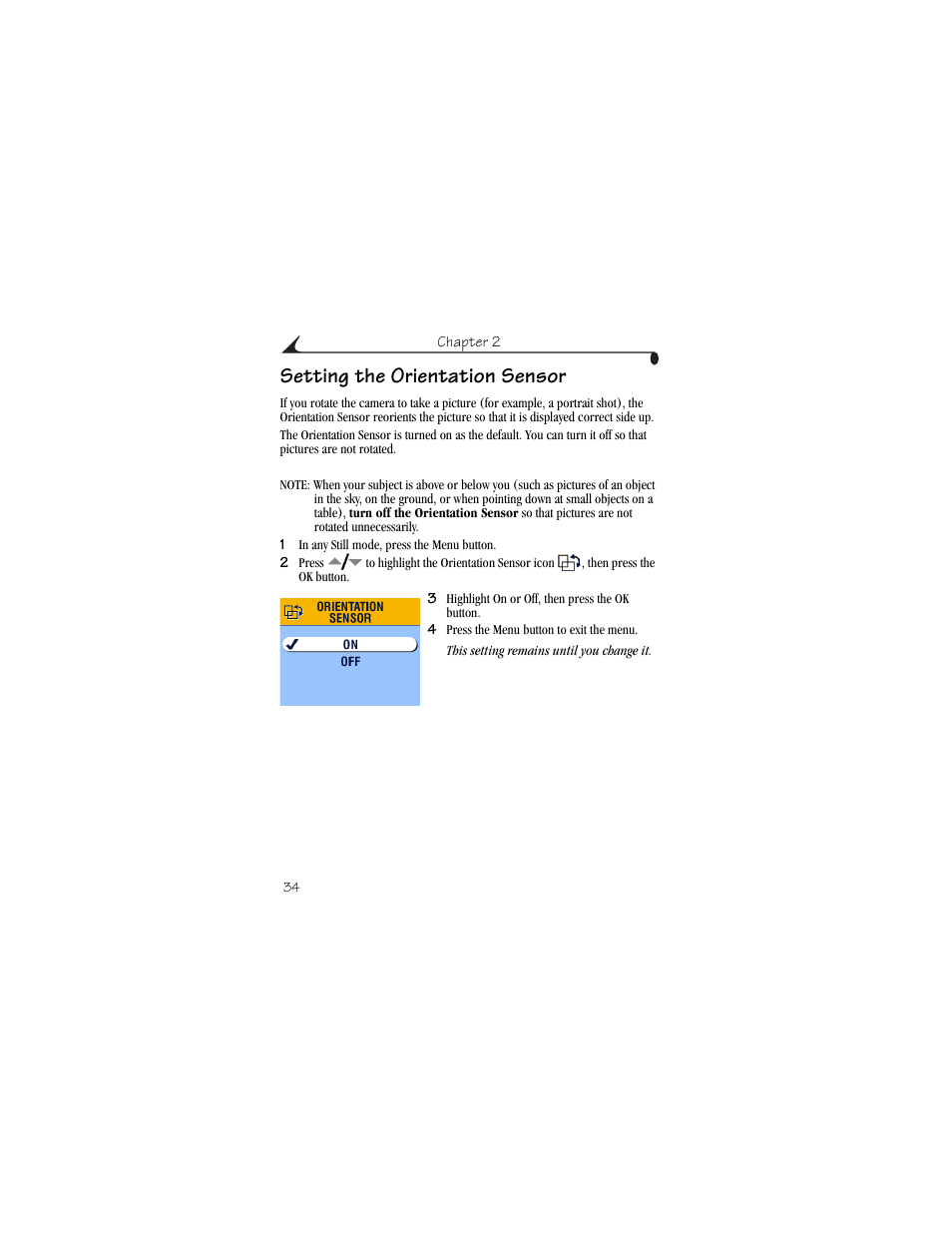 Setting the orientation sensor | Kodak CX6230 User Manual | Page 46 / 126