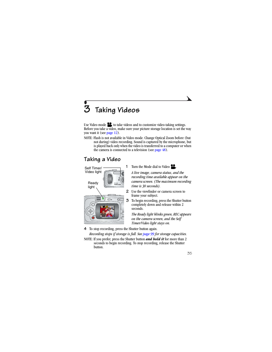 3 taking videos, Taking a video, Taking videos | Kodak CX6230 User Manual | Page 47 / 126