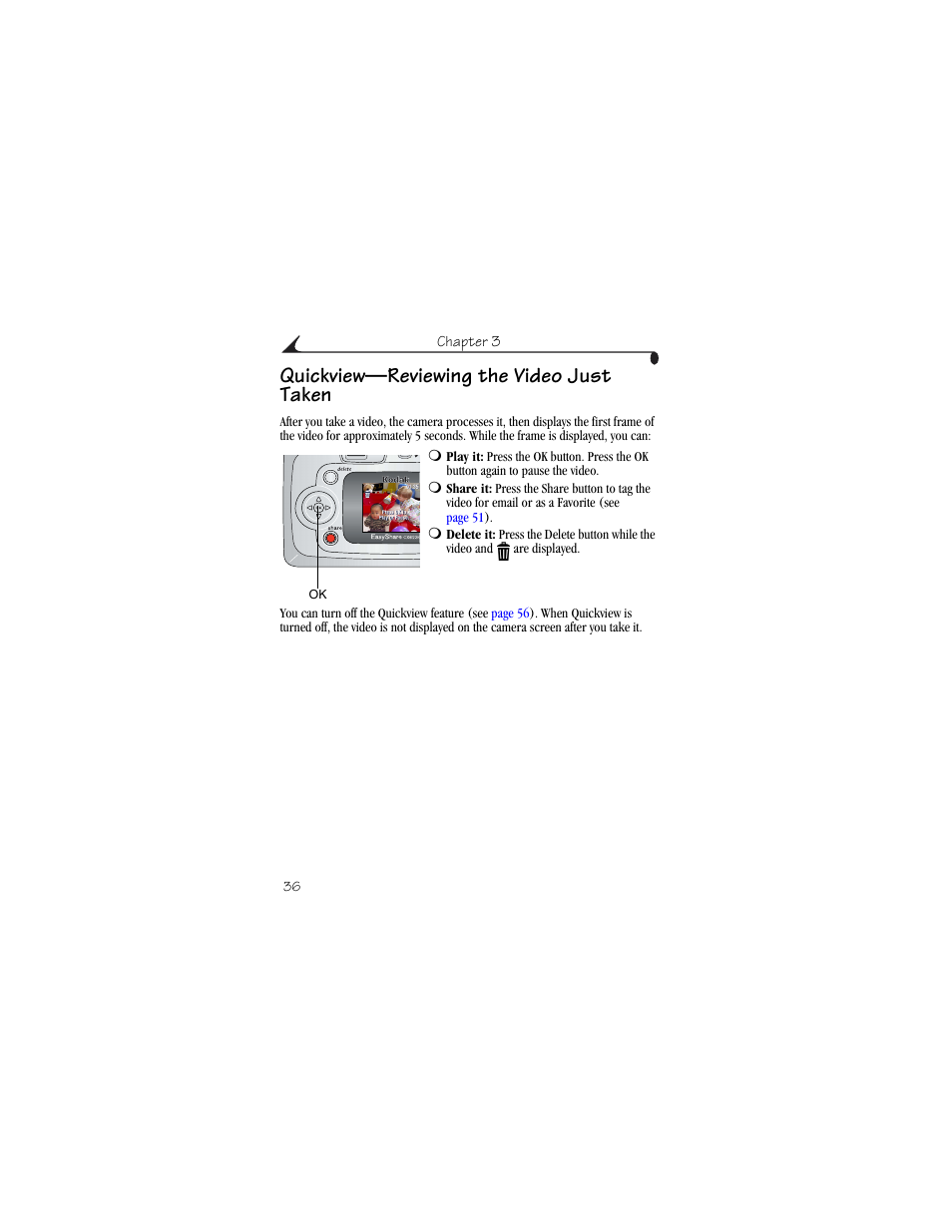 Quickview—reviewing the video just taken | Kodak CX6230 User Manual | Page 48 / 126