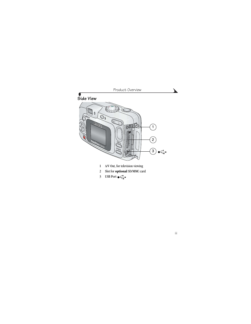 Side view | Kodak CX6230 User Manual | Page 5 / 126