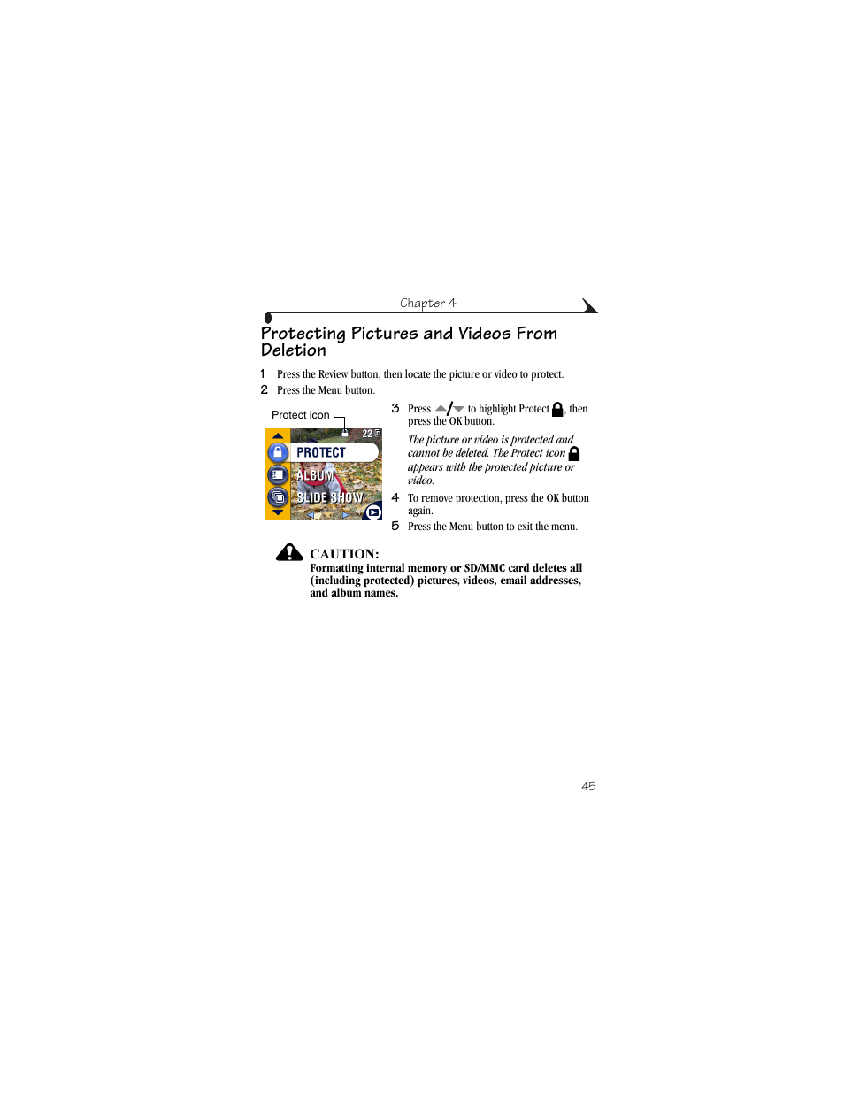 Protecting pictures and videos from deletion | Kodak CX6230 User Manual | Page 57 / 126