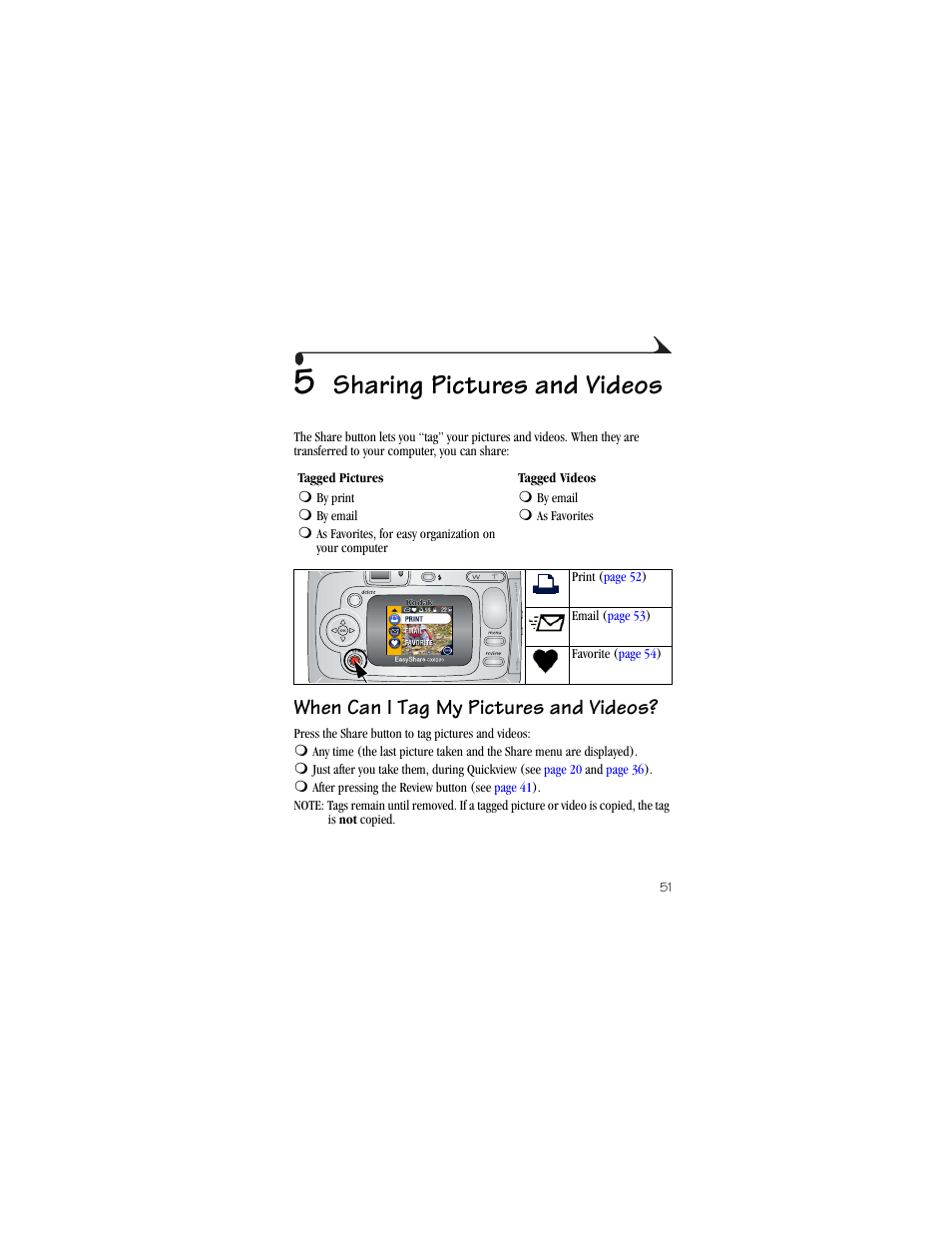 5 sharing pictures and videos, When can i tag my pictures and videos, Sharing pictures and videos | Kodak CX6230 User Manual | Page 63 / 126