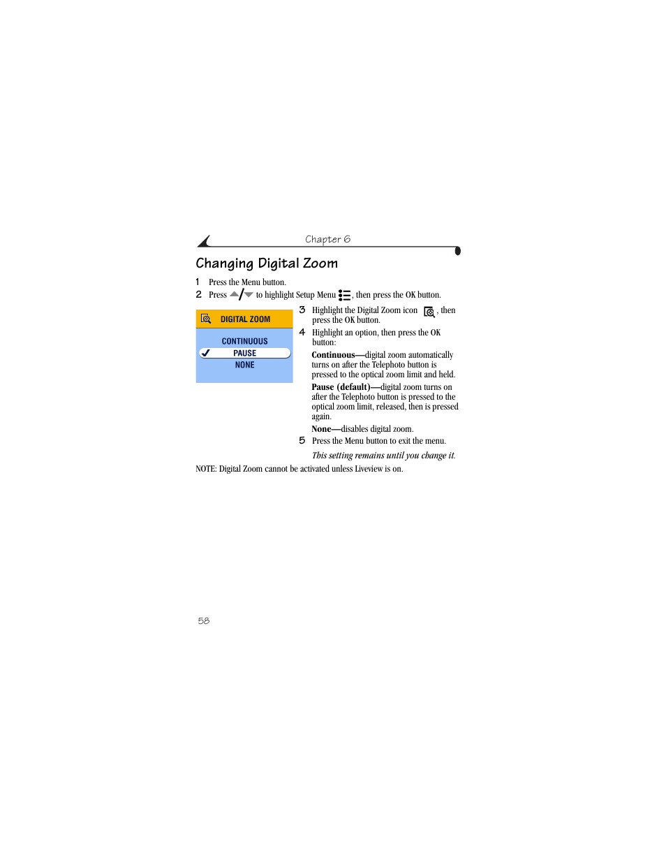 Changing digital zoom | Kodak CX6230 User Manual | Page 70 / 126