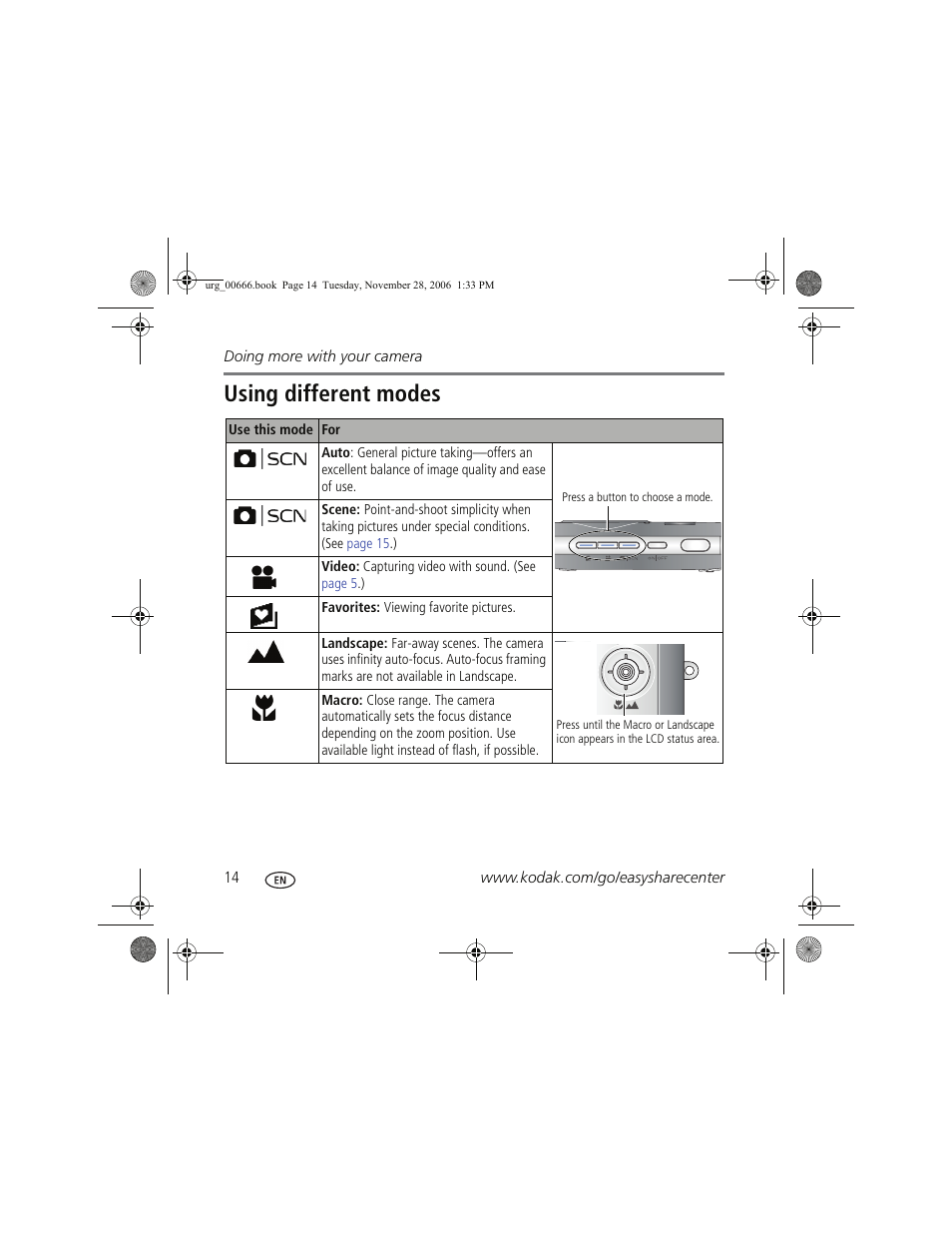 Using different modes | Kodak V1003 User Manual | Page 14 / 27