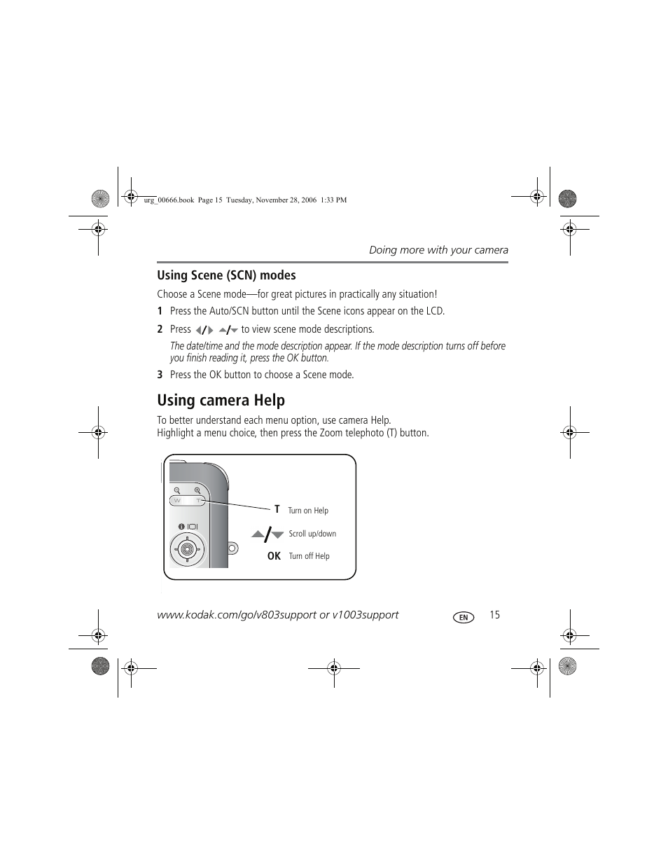 Using camera help | Kodak V1003 User Manual | Page 15 / 27