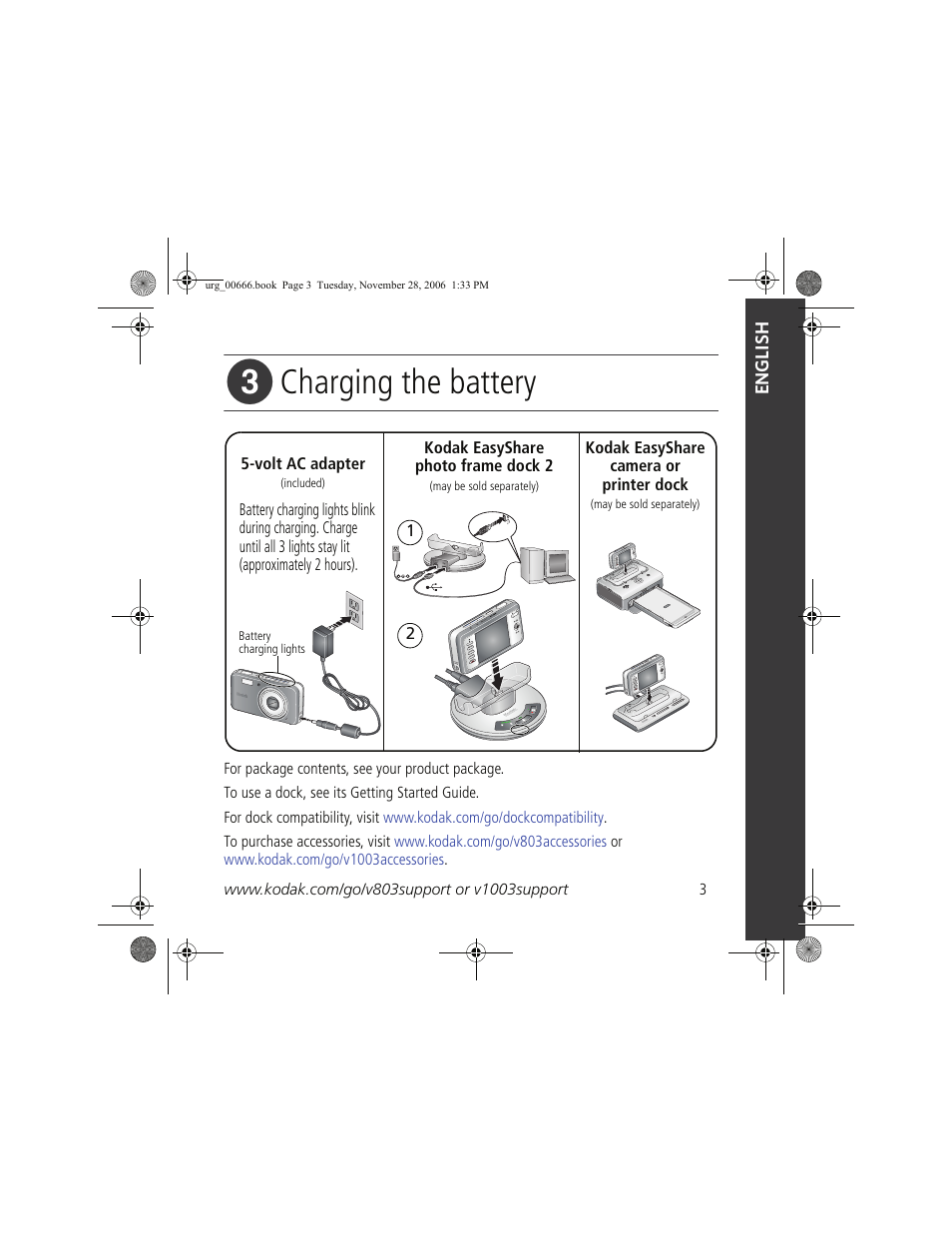 Charging the battery | Kodak V1003 User Manual | Page 3 / 27