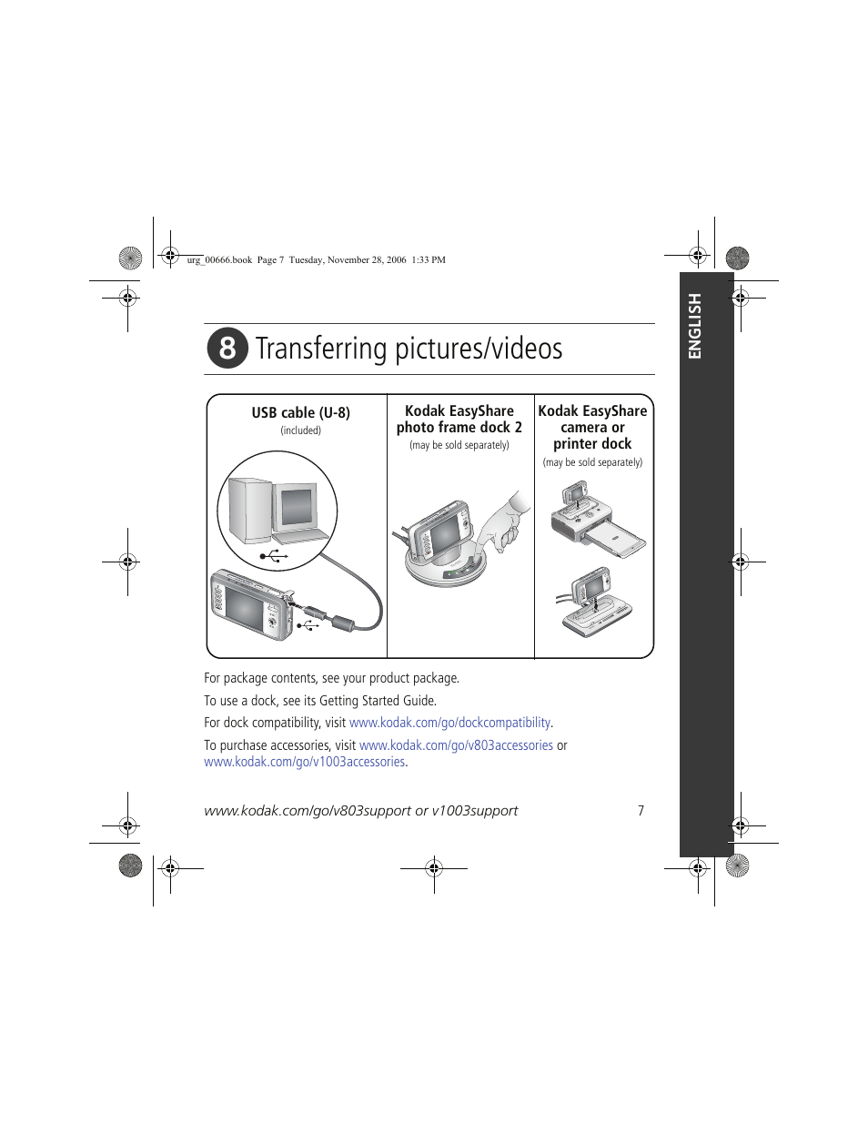 Transferring pictures/videos | Kodak V1003 User Manual | Page 7 / 27