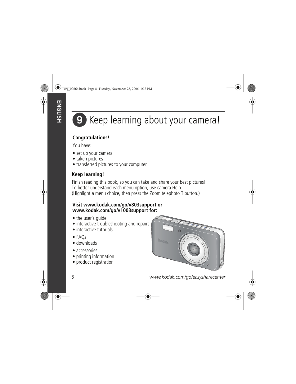 Keep learning about your camera | Kodak V1003 User Manual | Page 8 / 27