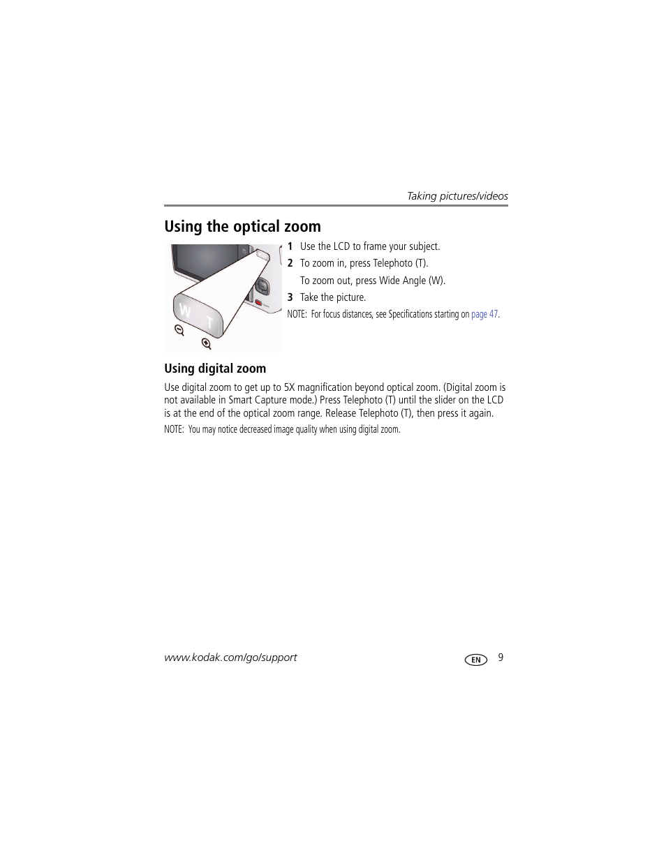 Using the optical zoom, Using digital zoom | Kodak M550 User Manual | Page 15 / 68
