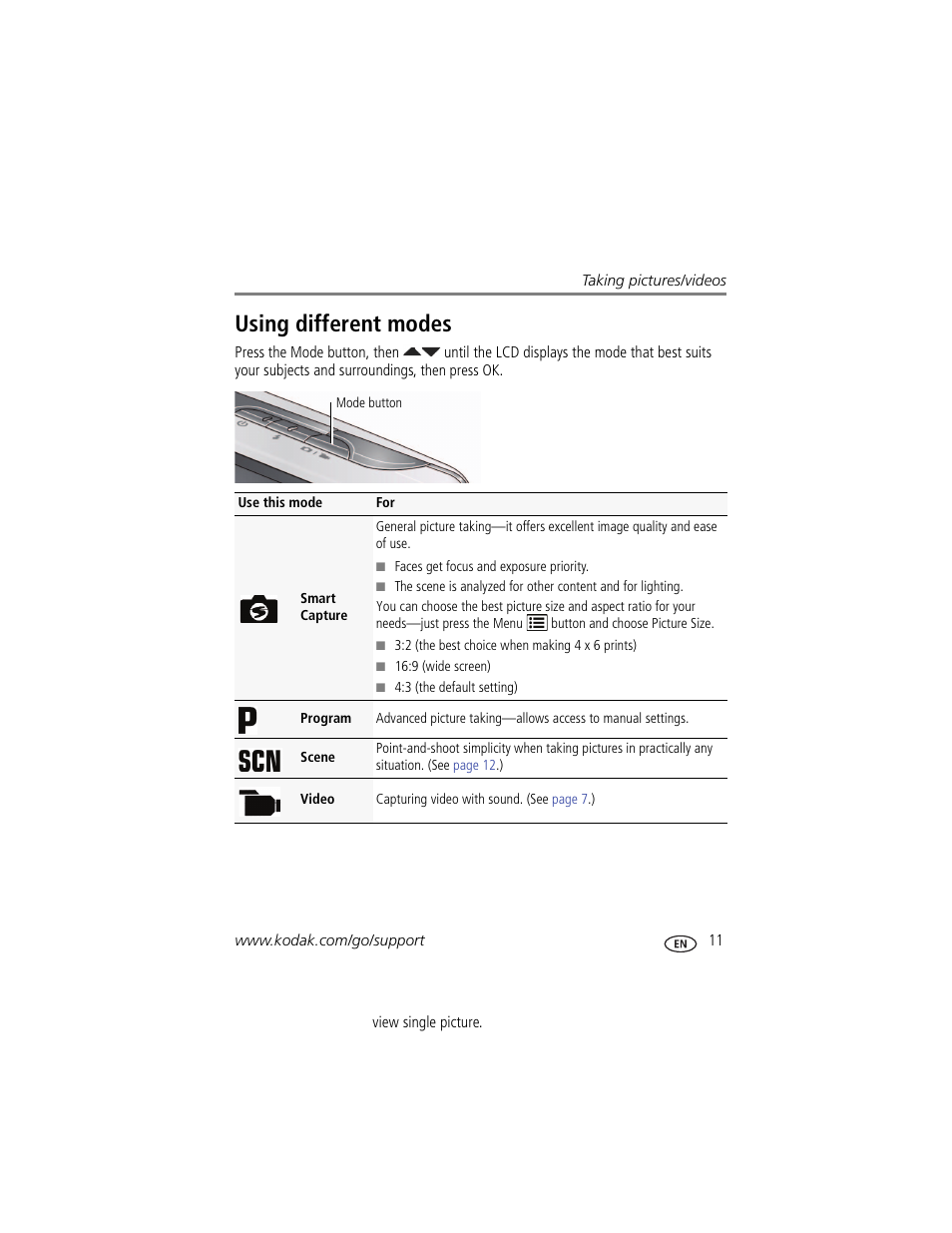 Using different modes | Kodak M550 User Manual | Page 17 / 68