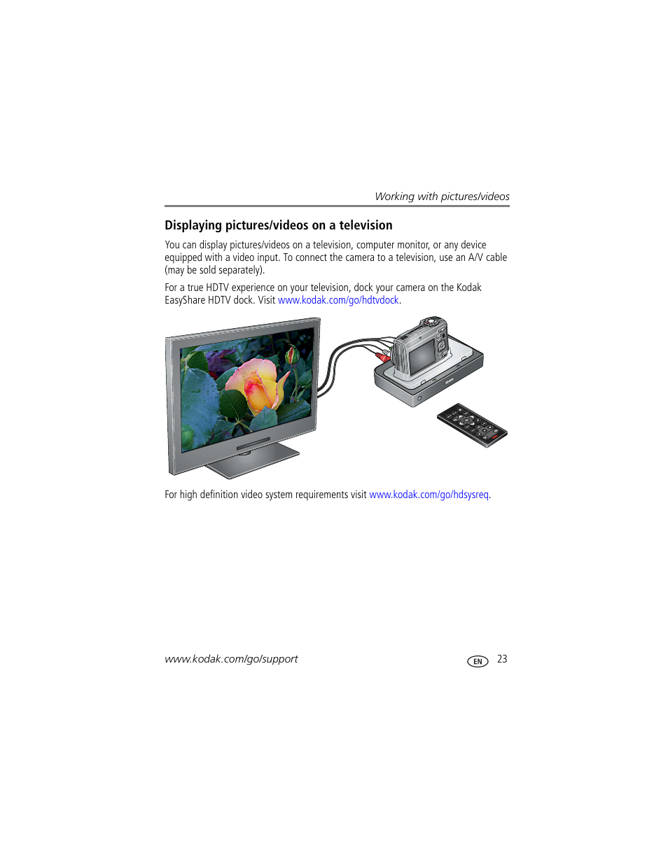 Displaying pictures/videos on a television | Kodak Z1085 IS User Manual | Page 29 / 78