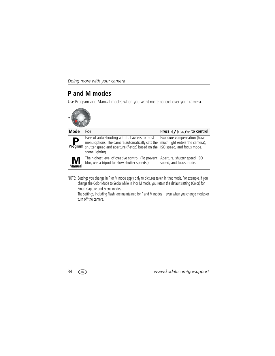 P and m modes | Kodak Z1085 IS User Manual | Page 40 / 78
