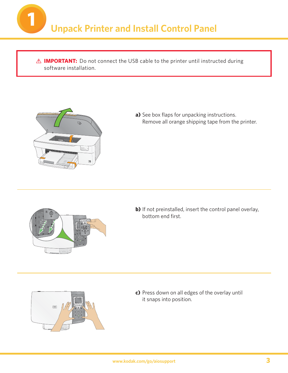 Unpack printer and install control panel | Kodak 5300 User Manual | Page 3 / 20