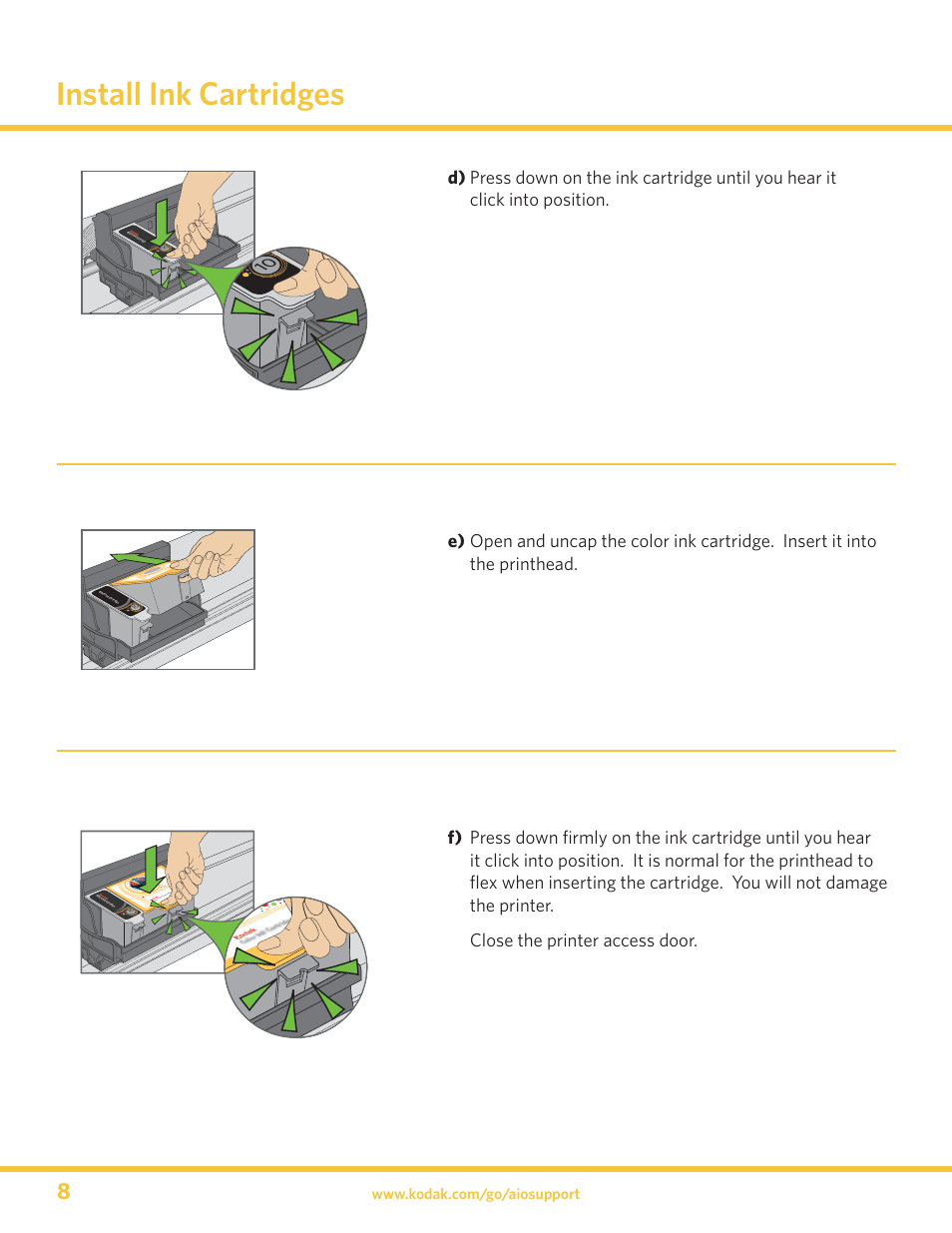 Install ink cartridges | Kodak 5300 User Manual | Page 8 / 20