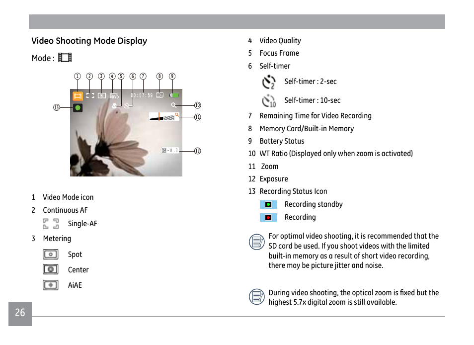 Video shooting mode display mode | Kodak FUN SAVER FD3 User Manual | Page 30 / 79