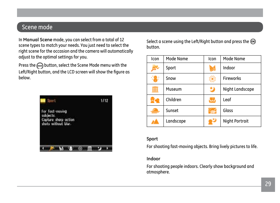Scene mode | Kodak FUN SAVER FD3 User Manual | Page 33 / 79
