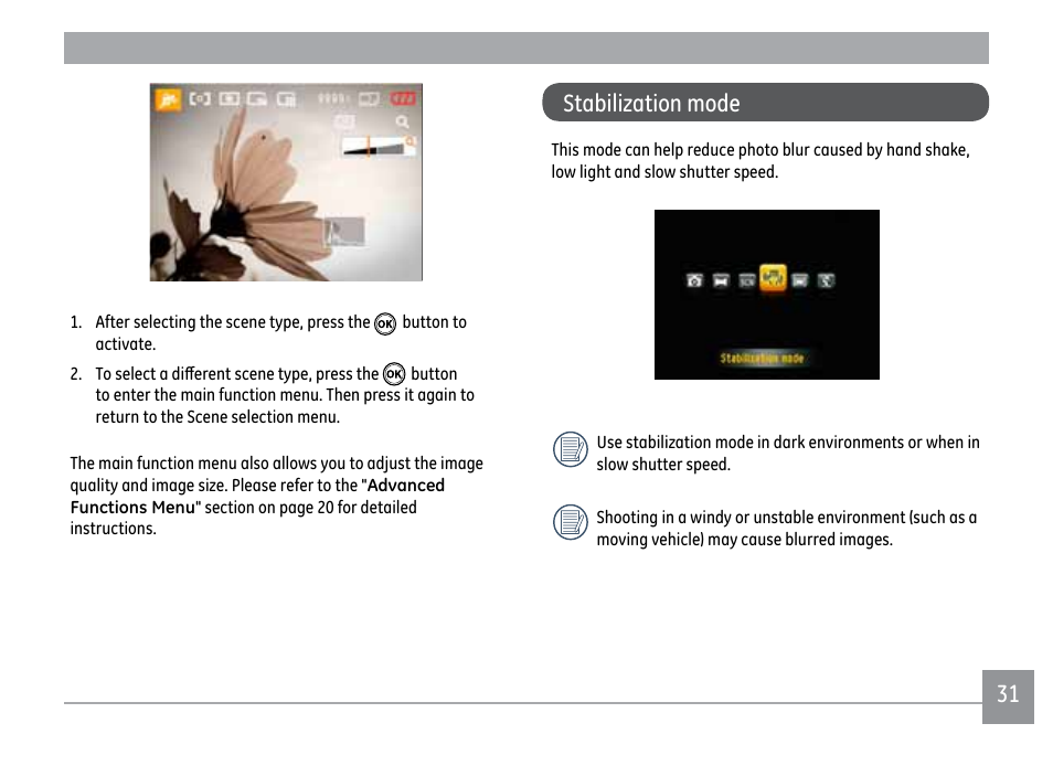 Stabilization mode | Kodak FUN SAVER FD3 User Manual | Page 35 / 79