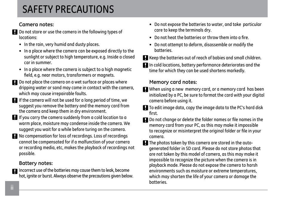 Safety precautions, Ii 1 ii | Kodak FUN SAVER FD3 User Manual | Page 4 / 79