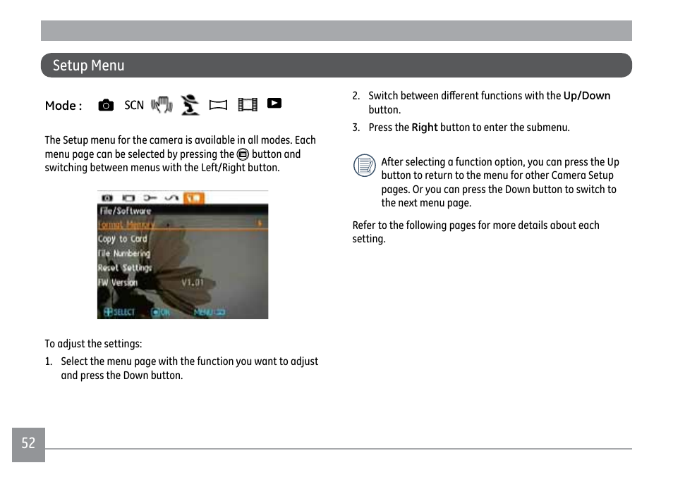 52 53 setup menu | Kodak FUN SAVER FD3 User Manual | Page 56 / 79