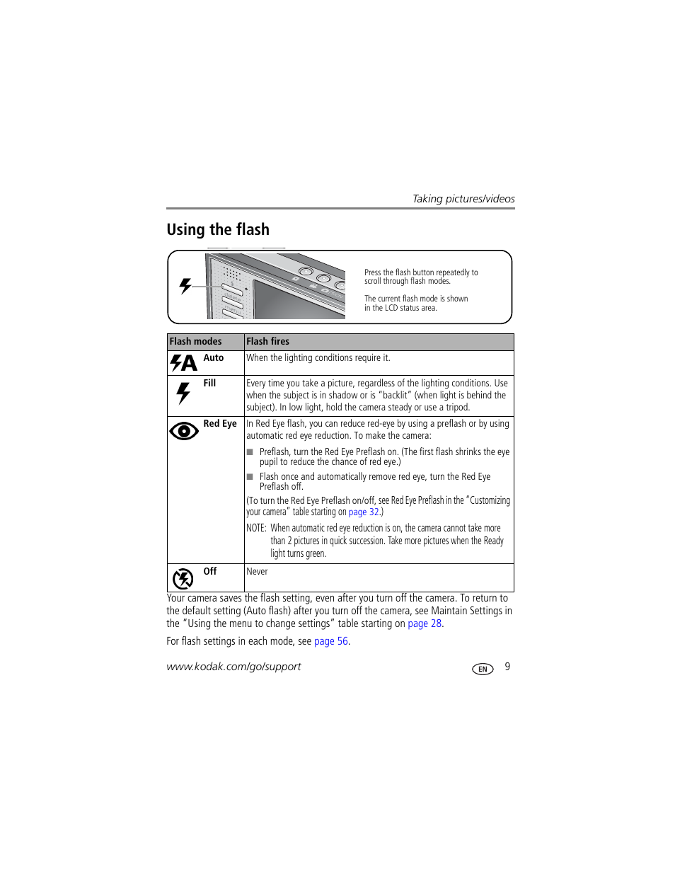 Using the flash | Kodak V705 User Manual | Page 15 / 76
