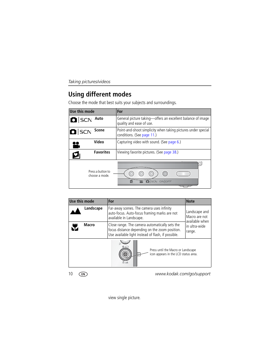 Using different modes | Kodak V705 User Manual | Page 16 / 76