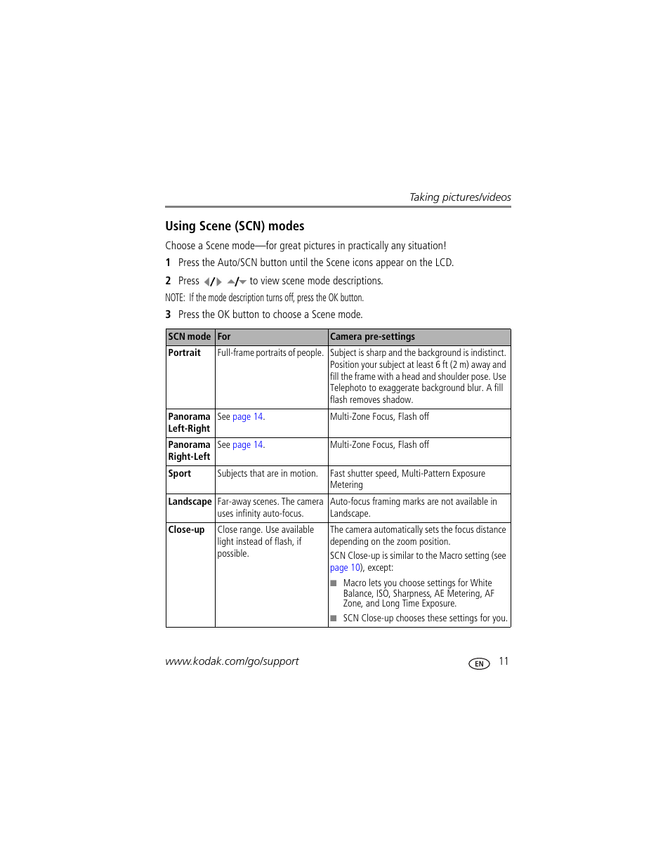 Using scene (scn) modes | Kodak V705 User Manual | Page 17 / 76