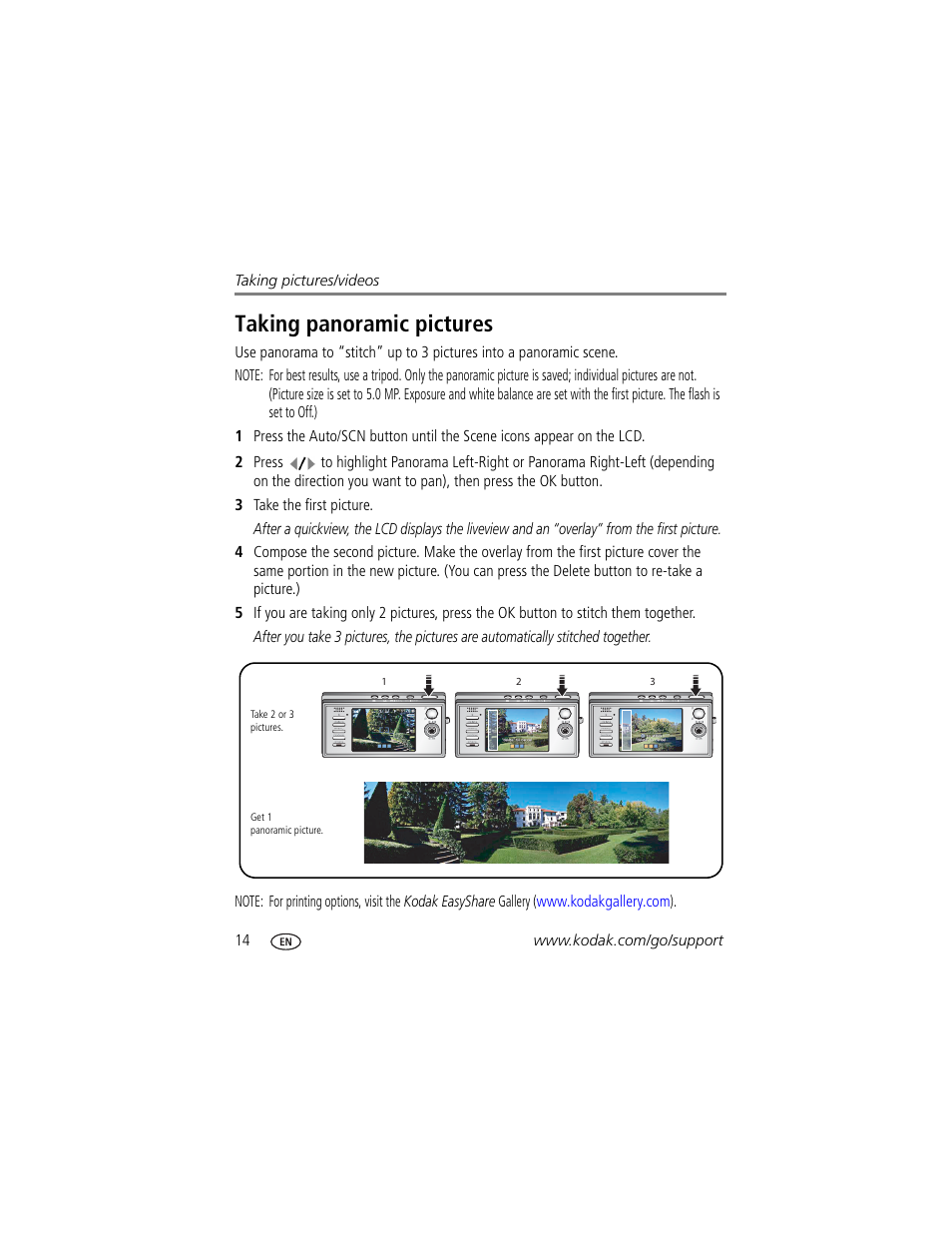 Taking panoramic pictures | Kodak V705 User Manual | Page 20 / 76