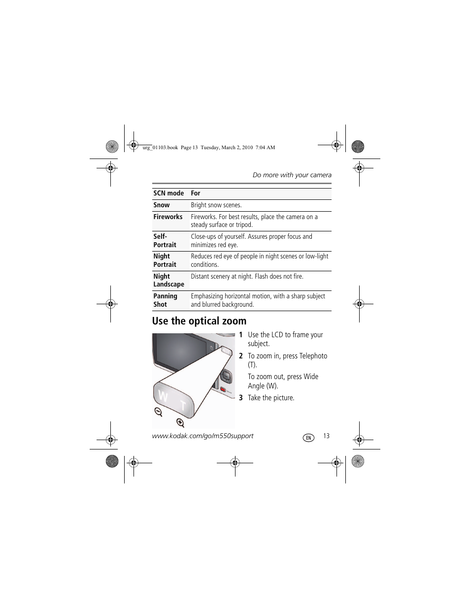 Use the optical zoom | Kodak M550 User Manual | Page 13 / 29