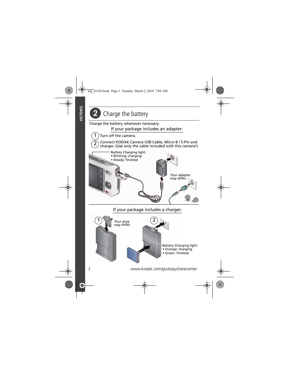 Charge the battery | Kodak M550 User Manual | Page 2 / 29