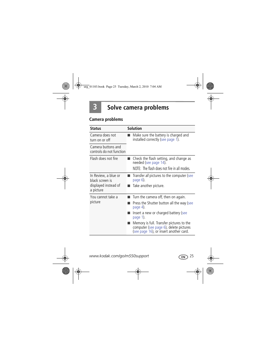Solve camera problems | Kodak M550 User Manual | Page 25 / 29