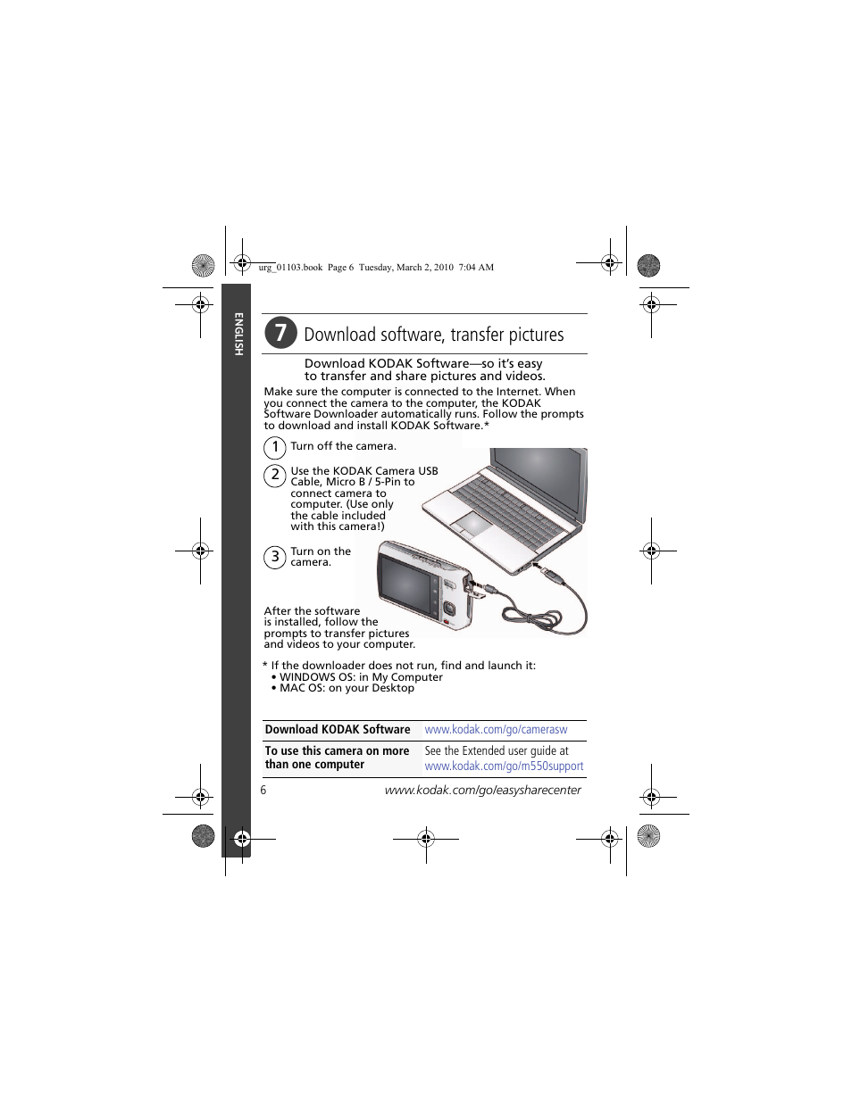 Download software, transfer pictures | Kodak M550 User Manual | Page 6 / 29