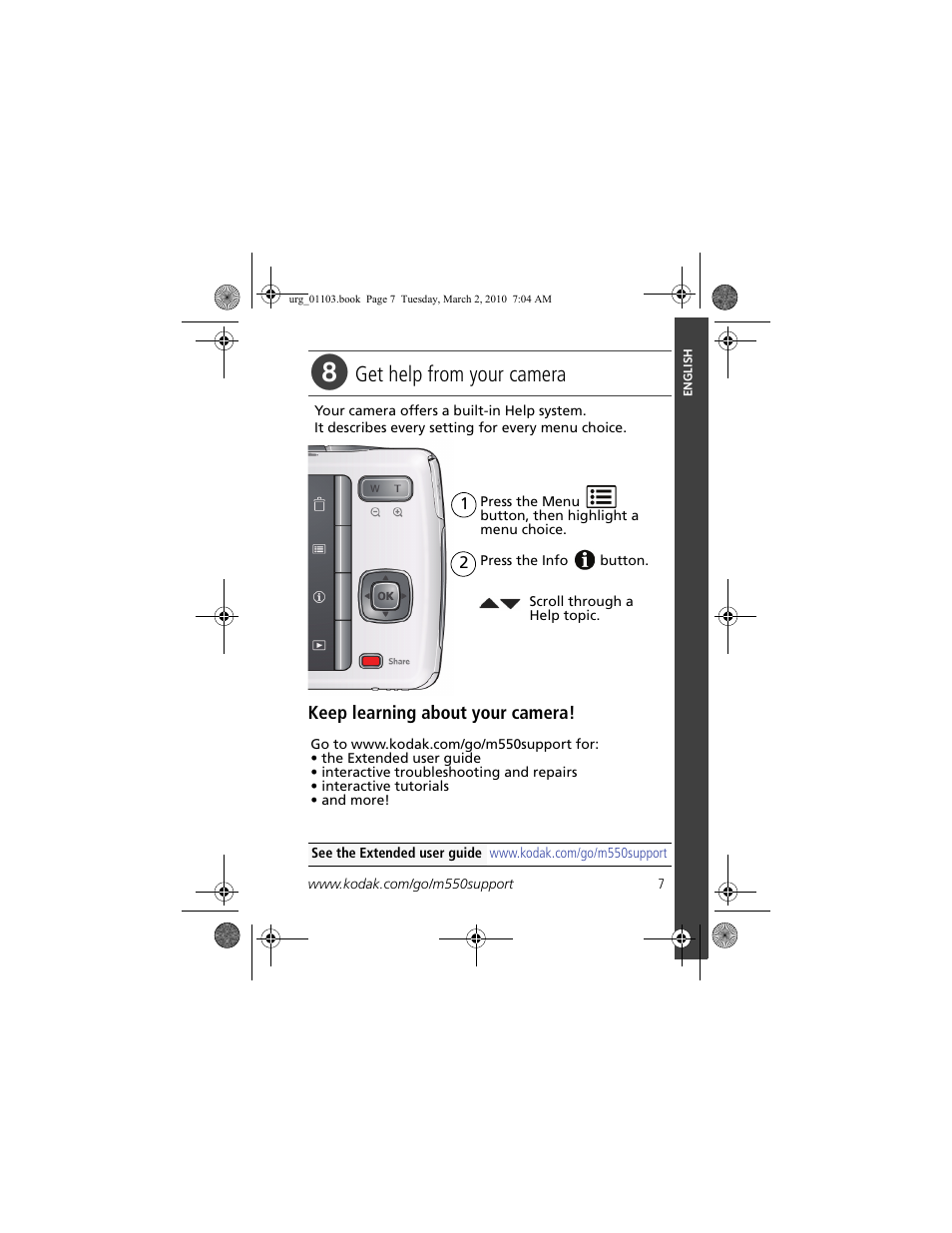 Get help from your camera | Kodak M550 User Manual | Page 7 / 29