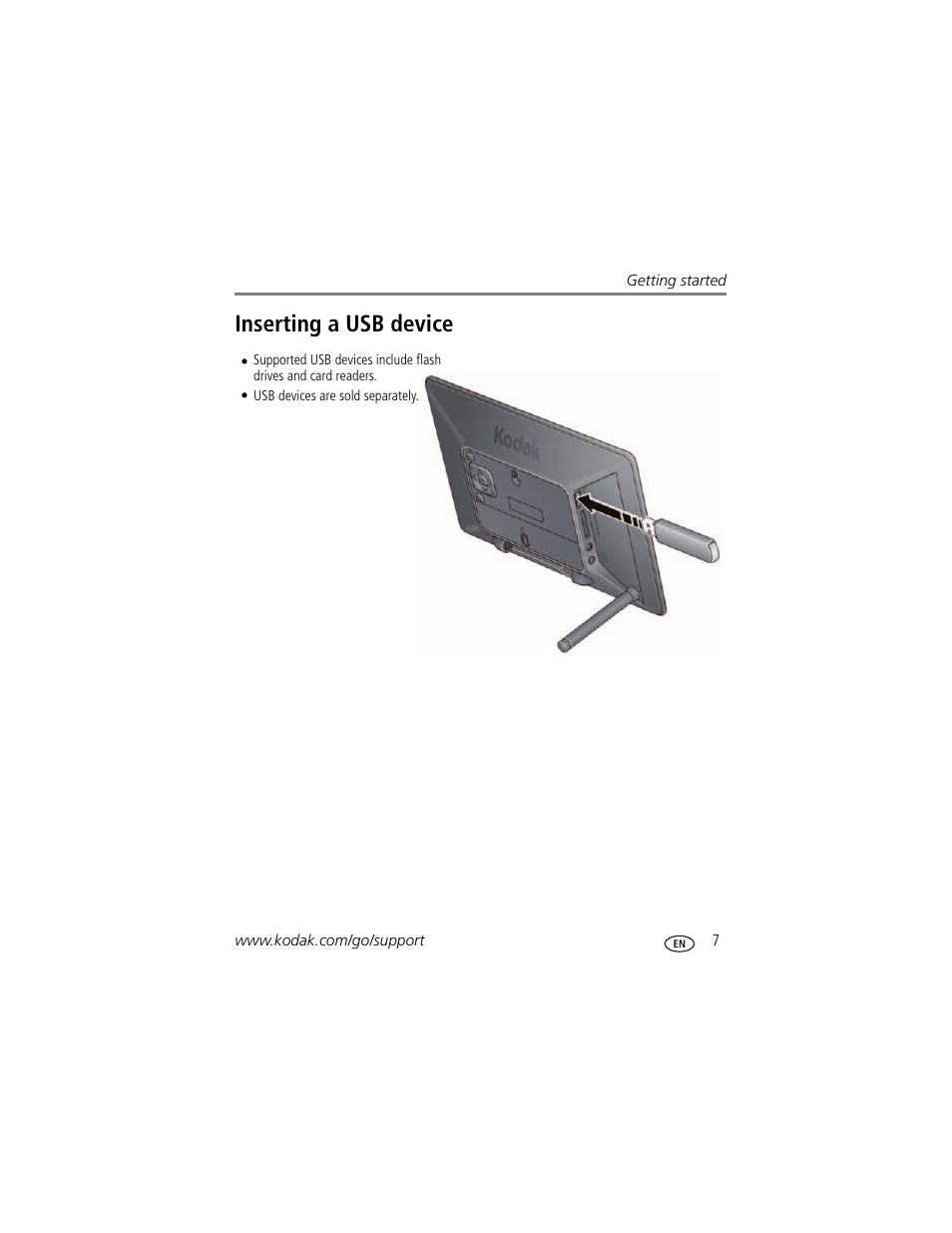 Inserting a usb device | Kodak P87 User Manual | Page 13 / 47