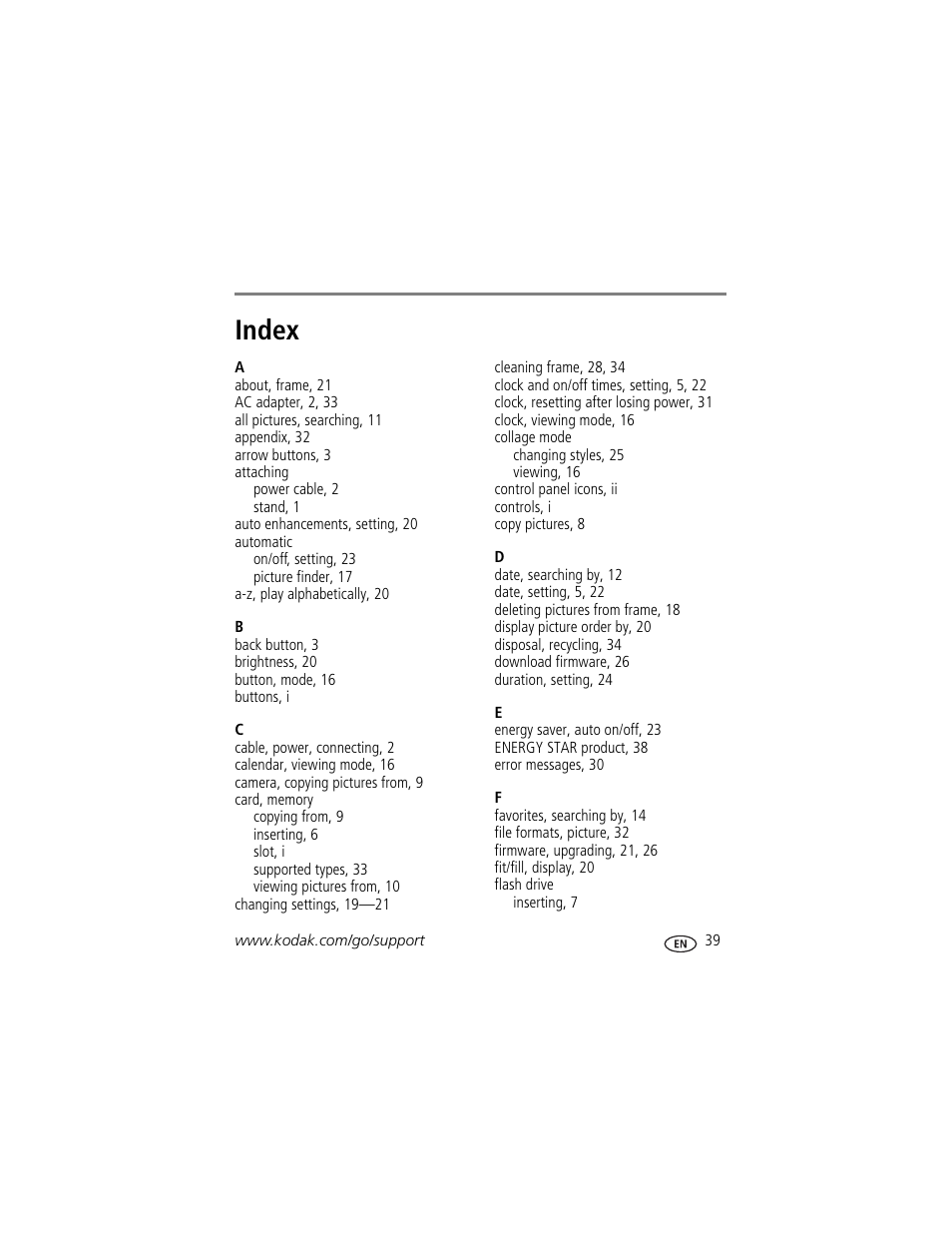 Index | Kodak P87 User Manual | Page 45 / 47