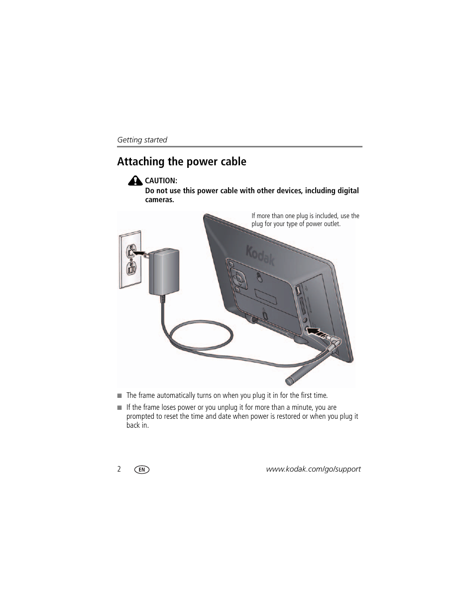 Attaching the power cable | Kodak P87 User Manual | Page 8 / 47