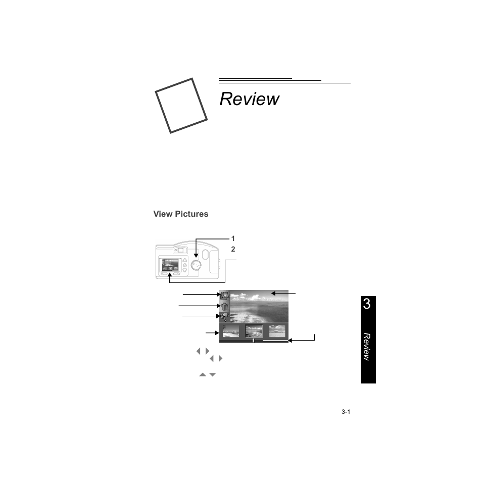Review, View pictures, Review -1 | View pictures -1 | Kodak DC210 Plus User Manual | Page 27 / 91