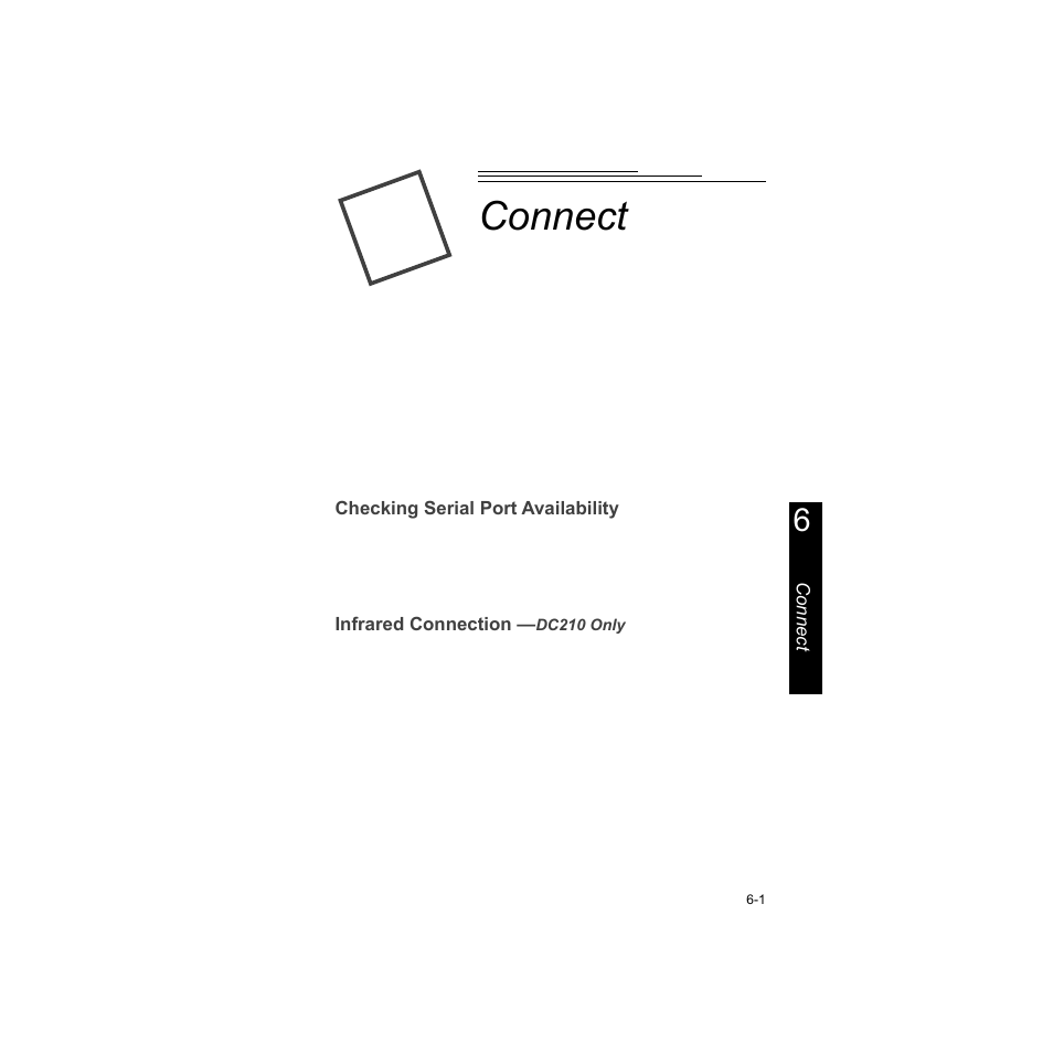 Connect, Checking serial port availability, Infrared connection —dc210 only | Connect -1, Checking serial port availability -1, Infrared connection —dc210 only -1 | Kodak DC210 Plus User Manual | Page 49 / 91