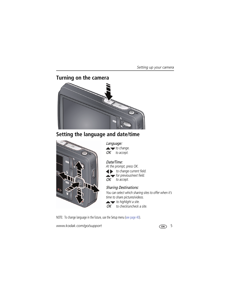 Setting the language and date/time | Kodak M532 User Manual | Page 11 / 70