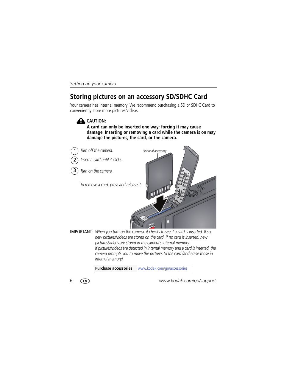 Storing pictures on an accessory sd/sdhc card | Kodak M532 User Manual | Page 12 / 70