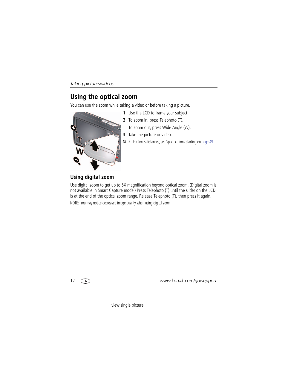 Using digital zoom, Using the optical zoom | Kodak M532 User Manual | Page 18 / 70
