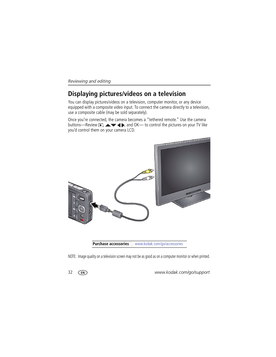 Displaying pictures/videos on a television | Kodak M532 User Manual | Page 38 / 70