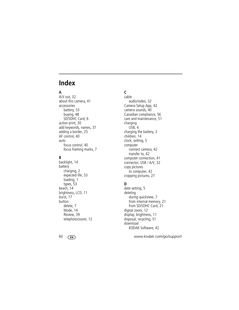 Index | Kodak M532 User Manual | Page 66 / 70